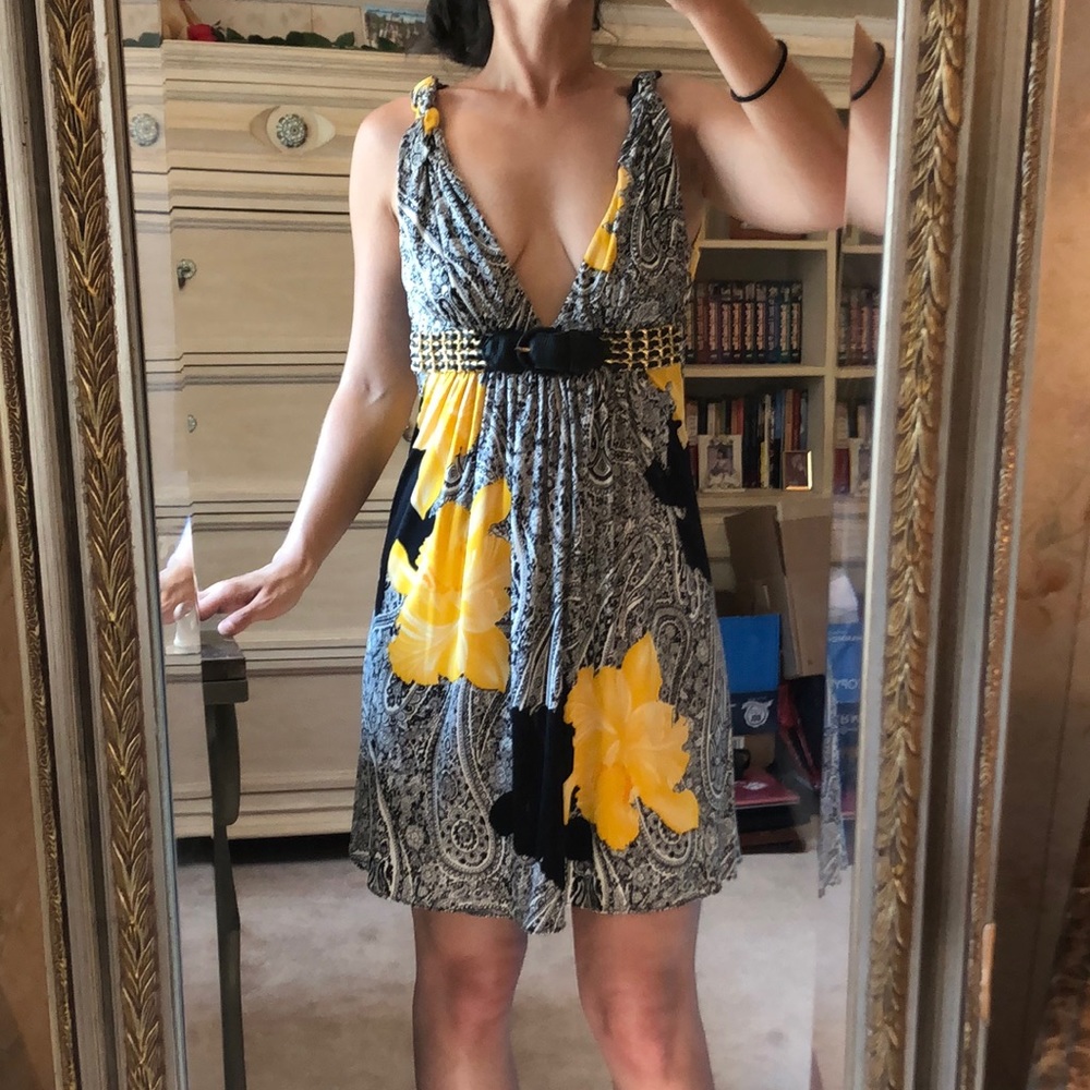 SKY Silk Dress Med. Black & White, Yellow